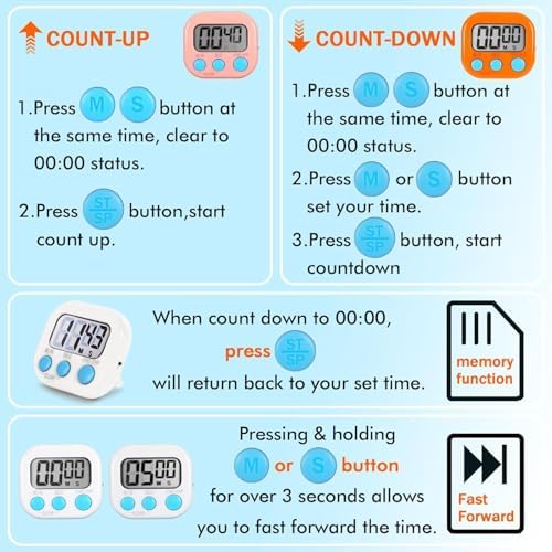 12 Pack Digital Timer for Kids Classroom,Kitchen Timers for Cooking
