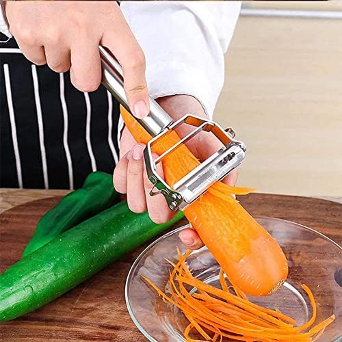 4 in1 Stainless Steel Dual Blade Vegetable Peeler - Commercial Grade Julienne Cutter, Slicer, Shredder, Scraper - Fruit, Potatoes, Carrot, Cucumber - Kitchen, Home Staple - Perfect Housewarming Gift