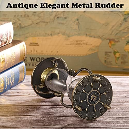 CNCJ Nautical Brass Sand Timer 60 Minute Hourglass:Antique Metal Rudder Sand Clock, Black Sand Watch 60 Min, Vintage Reloj De Arean, Small Hour Glass Sandglass for Gifts, Office, Desk Decor