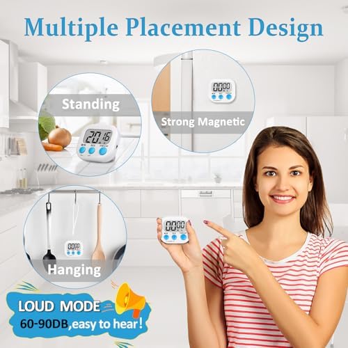 ZILLEEN Digital Kitchen Classroom Timers for Kids Cooking 12pcs Wht Grn Pk