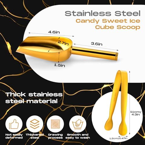 Jingmore Gold Stainless Steel Ice Scoop and Mini Tongs