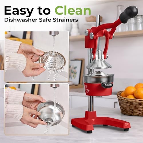 Zulay Kitchen Cast Iron Juicer - Heavy Duty Orange Juicer with Detachable Strainers for Easy Cleaning, Citrus Press for Citrus Fruits, Perfect for Bartenders, Juice Lovers & Health Enthusiasts