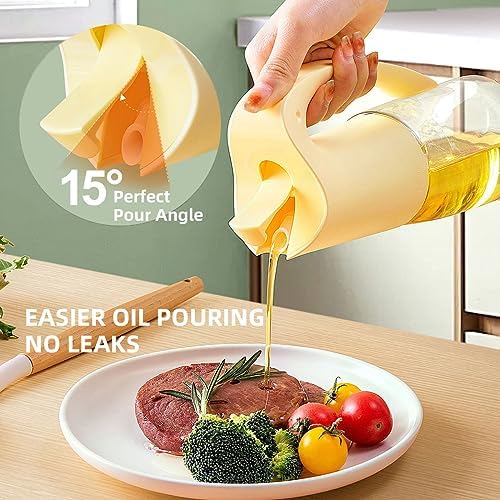 Ankou Olive Oil Dispenser Bottle-20oz 580ml Auto Flip Lid Glass Oil Bottle, Vinegar Condiment Storage Container with Scale, High Borosilicate Glass, Non-Drip Spout, Leakproof, for Kitchen Cooking