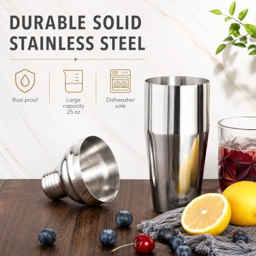 Cocktail Shaker Set with Bamboo Stand, 12-Piece 25oz Stainless Steel Bartender Kit, Martini & Margarita Bar Tools for Home Bar, Drink Mixer Set, Housewarming Gift, Silver