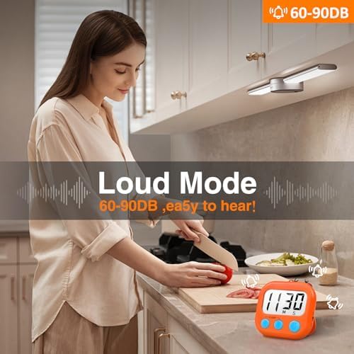 AOUCE Digital Kitchen Timers for Cooking, Timer for Kids 2 Pack Orange