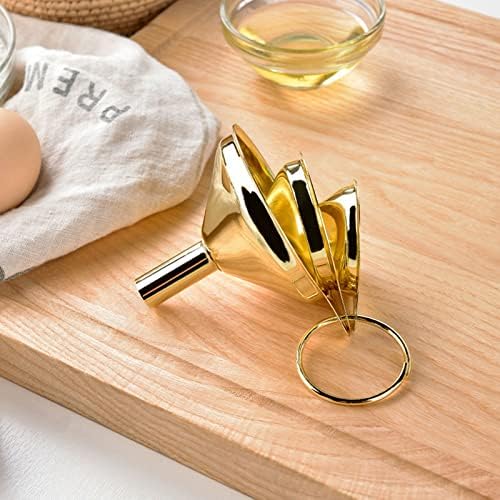 Kitchen Funnel Set, 3 Pieces Gold Stainless Steel Funnel Set Narrow Valve Rod Kitchen Oil Liquid Transferring for Canning Kitchen Tools Kitchen Gadgets Accessories
