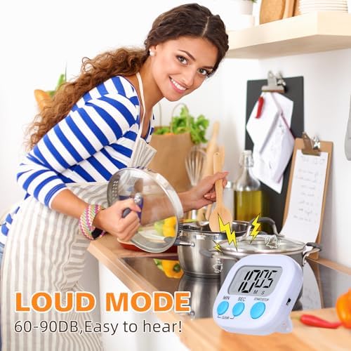 12 Pack Digital Kitchen Timers, Magnetic Countdown Timer with Loud Alarm