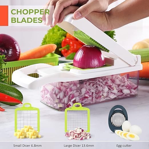 QuickSlice Multifunctional Vegetable Chopper - Ergonomic Manual Slicer for Dicing, Shredding, and Slicing - Kitchen Gadget Tool in white