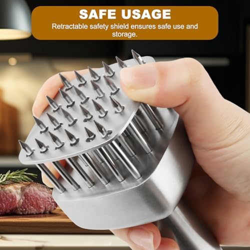 Meat Tenderizer Tool, 304 Stainless Steel with 24 Sharp Needles, Equipped with Safety Guard and Easy‑Grip Handle, Meat Needle Tenderizer for Beef, Chicken and Turkey, Dishwasher Safe