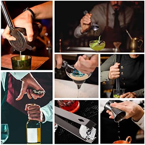 Bartender Kit with Stylish Bamboo Stand, 12 Piece 25oz Cocktail Shaker Set for Mixed Drink, Professional Stainless Steel Bar Tool Set, Gift for Man Dad- Cocktail Recipes Booklet (Grey)