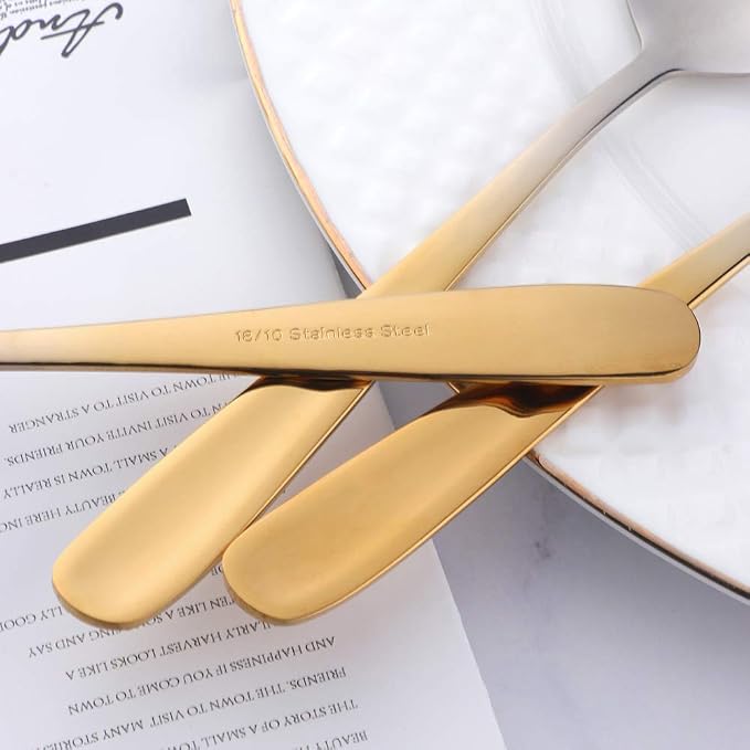 Buyer Star Bouillon Spoon Sets, 7-Inch Round Soup Spoons, Stainless Steel Finished Table Dinner Spoons (Gradient Gold)