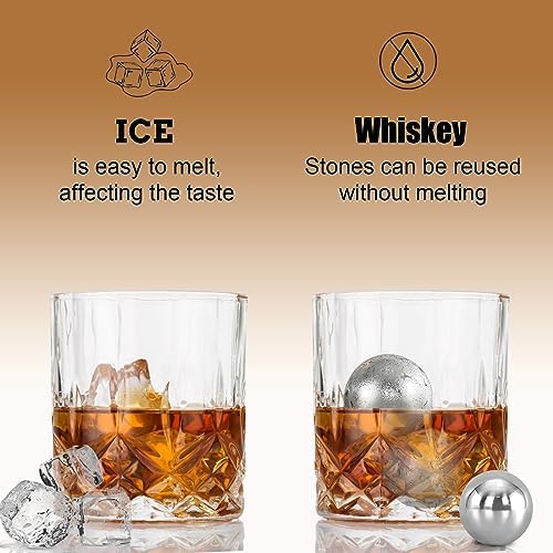 EooCoo Stocking Stuffers for Men, 6 Pack Reusable Whiskey Stones Set, Stainless Steel Ice Balls Kit for Drinking, Christmas Bourbon Whiskey Gifts for Husband, Boyfriend, Dad, Beer Lover