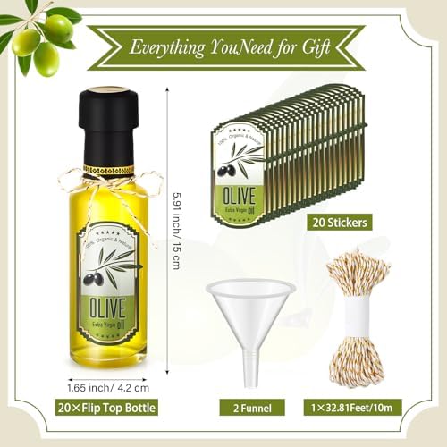 Reallnaive 20 Pcs 4oz Mini Olive Oil Bottles Bulk, Circle, Clear