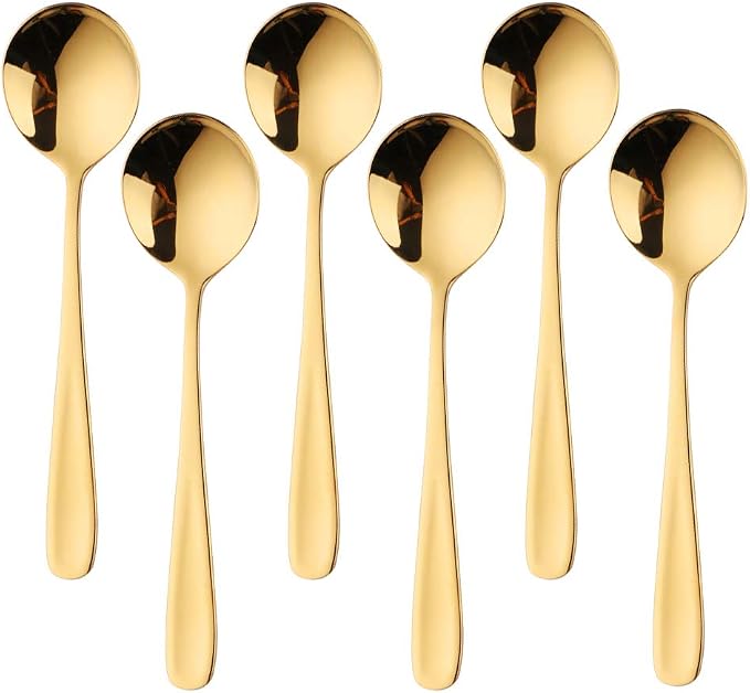 Buyer Star Bouillon Spoon Sets, 7-Inch Round Soup Spoons, Stainless Steel Finished Table Dinner Spoons