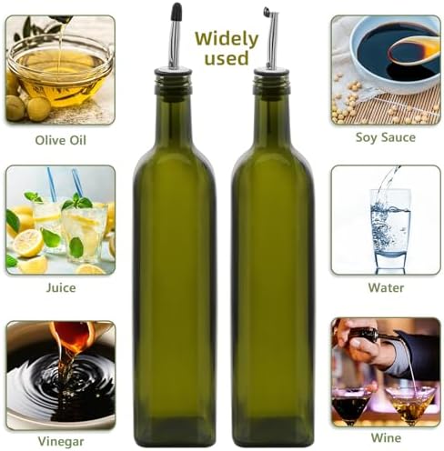 2Pcs 25 oz Olive Oil Dispenser Bottle,750 ml Glass Oil and Vinegar Dispenser Set with Pourers and Funnel ，Oil Bottles for Kitchen Large capacity oil bottles (Green 2pcs)