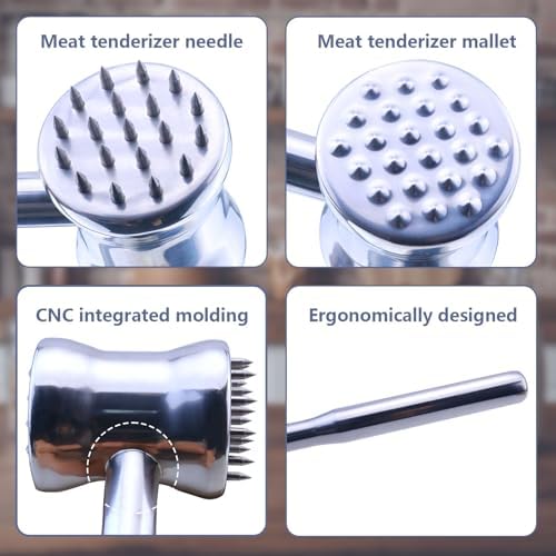 Dual-Sided 2-in-1 Stainless Steel Meat Tenderizer Tool, Meat Mallet Hammer