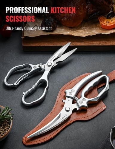 Emojoy 2-Piece Kitchen Scissors Set with Poultry Shears, Japanese Stainless Steel Kitchen Shear, All Purpose Scissor for Food, Chicken Bones, Dishwasher Safe