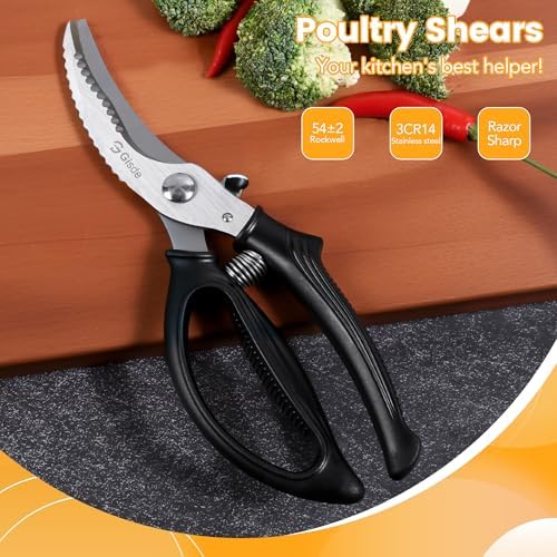 Gisde Heavy Duty Poultry Shears Kitchen Shears for Food Kitchen Scissors All Ppurpose Heavy Duty Scissors for Chicken, Meat, Bone, Poultry, Spring Loaded, Dishwasher Safe