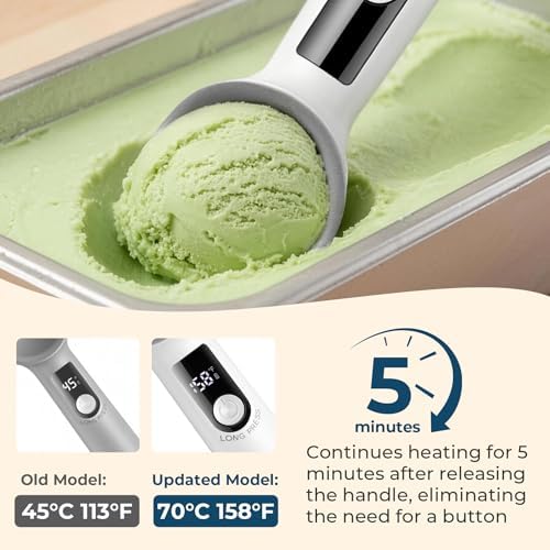 Heated Ice Cream Scoop, Dishwasher Safe,Rechargeable Electric Warming Scooper, ON/OFF Safety Lock Switch,Heats to 158F, Kitchen Tool Nonstick Scooper for Gelato, Frozen & More