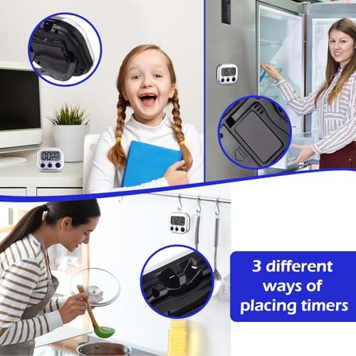 Leumoi 24 Pack Multi-Function Digital Timers with Magnetic Back, Large LCD Display, Loud Alarm, Count up & Countdown, Memory Function for Cooking, Classroom, Study, Exercise & Work(Sliver and Blue)