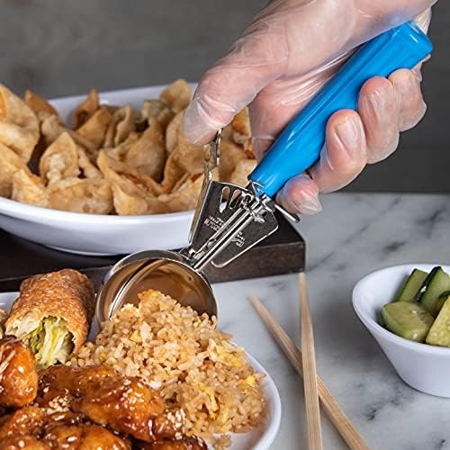 Carlisle FoodService Products Disher Scoop with Blue Handle – 2.75 oz Portion Scoop Stainless Steel Scoopers for Food, Use for Restaurants and Catering, One-Piece Design