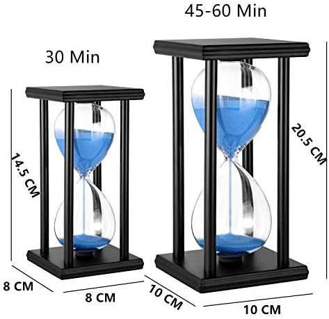 Lodunsyr Sandglass 45 Minutes Timer Hourglass for Ornament Decoration Xmas New Year Birthday Tea Coffee Table Book Shelf School Game Wooden Frame Sand Timer Blue