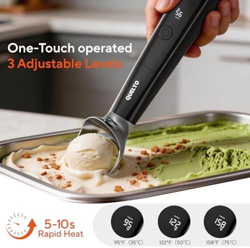 Quetlo Rechargeable Heated Ice Cream Scoop with LED Display 3 Modes Gifts