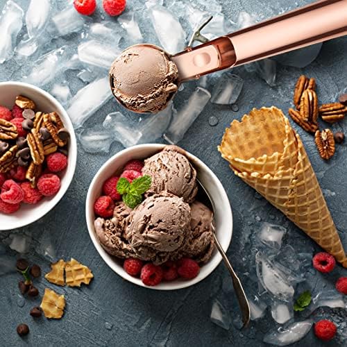 Premium Ice Cream Scoop with Trigger Ice Cream Scooper Stainless Steel, Heavy Duty Metal Icecream Scoop Spoon Dishwasher Safe, Perfect for Frozen Yogurt, Gelatos, Sundaes, Medium Rose Gold