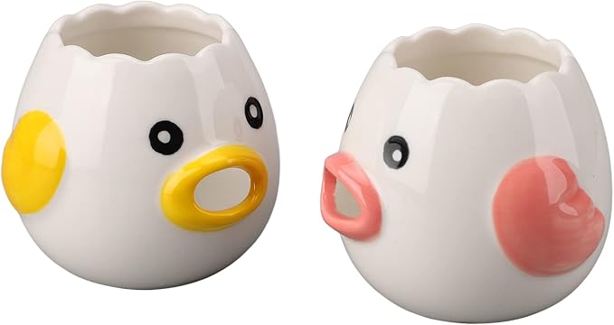 2pcs Egg Separator Ceramic Chicken Shaped Egg Yolk White Filter Kitchen Cooking Accessories and Yellow Sawtooth Design Practical