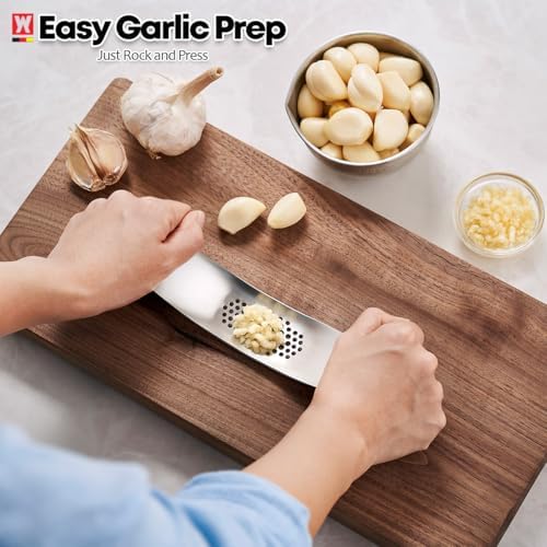 Wagensteiger Stainless Steel Curved Garlic Presser or Cheese Grater, Curved Pressing & Grating Motion, Minimalist Design, Stylish Kitchen Essentials 205mm x 48mm / 8.07 inches x 1.89 inches