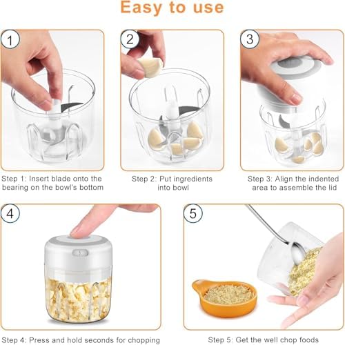 Electric Mini Vegetable Chopper, Powerful Rechargeable Veggie Chopper, Cordless Garlic Grinder Masher Onion Chopper, Blender to Vegetable, Wireless Food Processor for Ginger, Chili, Fruit, Meat, Salad