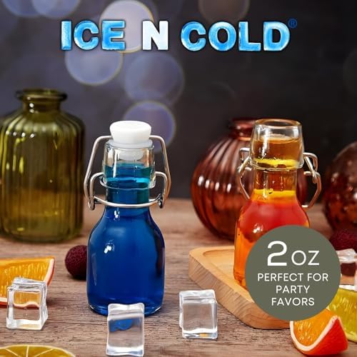 ICE N COLD Glass Swing Top Bottles | Flip Top Glass Bottles for Limoncello, Syrups, Oils, Vinegar, Extracts & Beverages | Airtight Reusable Glass Bottles (6-Pack, MINI (60ml | 2oz))