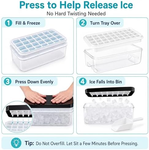 Ice Cube Trays for Freezer with Stackable Design & Lid – Quick-Release Ice Trays for Freezer with Lid and Bin, Perfect Ice Cube Maker for Whiskey, Cocktails – BPA-Free Ice Bin for Freezer Storage