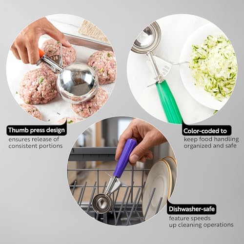Restaurantware 2 Ounce Portion Scoop, 1 Trigger Release Stainless Steel Cookie Scoop - With Blue Handle, Stainless Steel Disher, For Portion Control, Cookie Dough, Cupcake Batter, Or Ice Cream