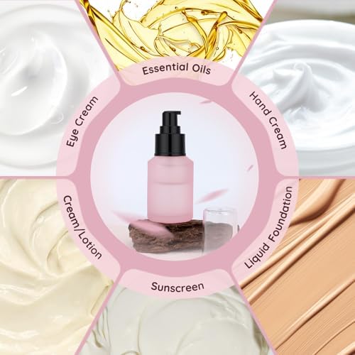 Segbeauty 2oz Frosted Glass Refillable Pump Bottles for Toiletries, 5pcs Travel Size Empty Bottles with Pumps for Cosmetics, 60ml Pink Travel Containers for Oils Bottle Dispenser Liquid Containers