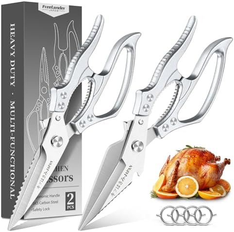 Freelander Poultry Shears Set Silver, All Purpose Heavy Duty Kitchen Shears