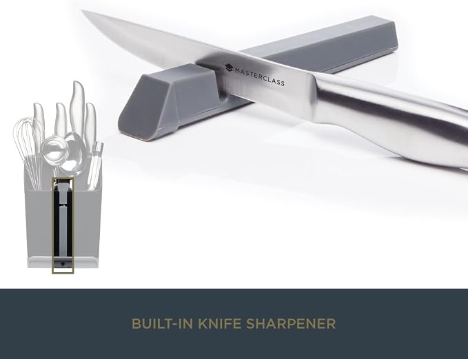 MasterClass Smart Space All-in-1 Block and Utensil Holder with Ceramic Knife Sharpener, 15.5 x 14.5 x 20.5 cm (6" x 5.5" x 8") -Black/Grey, 15.3 x 14.5 x 20.5 cm