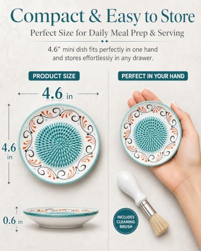 Ceramic Garlic Grater Plate Bowl Dish Spanish Tomato Grater Plate Cheese Crusher Grinder Ginger Grating Plates Tool Herb Stripper Handmade Pottery Grader Peeler Brush Stand Kitchen Gadget