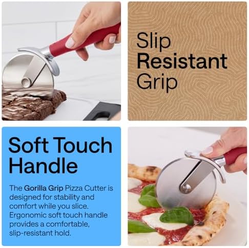GORILLA GRIP Patented Stainless Steel Large Pizza Cutter Wheel, Red