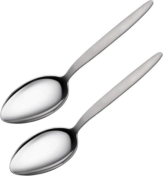2-Pack Chef Kunz Spoon | Silver Stainless Steel 2 Tbsp Basting Spoon, 9 Inch Solid Sauce Spoons, Big Serving Spoons Stainless Steel, Plating & Quenelle & Cooking