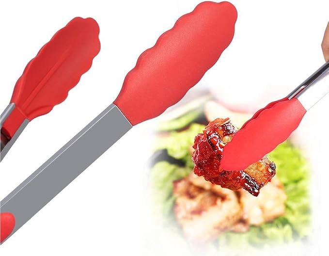 Webake Kitchen Tongs Set of 2 Silicone Tongs in Pinch Test Grade, 12 Inch Salad Tongs Cooking Tongs with Silicone Tips IP Accessories, Metal Tongs for Cooking, Grilling, BBQ and Serving - Black & Red