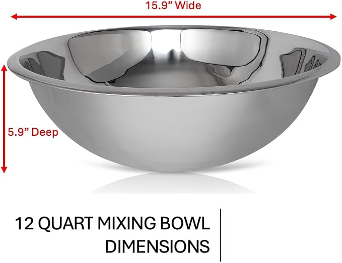 WHYSKO® Large Mixing Bowls, Set of 3 Stainless Steel 12 Quart Bowls for Restaurants, Food Service, Caterers and Home Kitchen Use, Rust Proof Bowls Great for Meal Prep, Baking, Serving, Food Storage