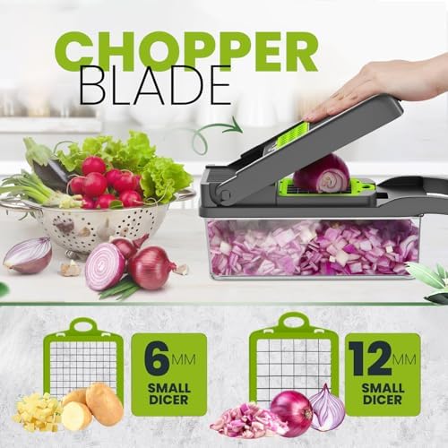 16 in 1 Manual Vegetable Cutter, Vegetable Chopper, Onion Chopper, Fruits Slicer, Potatoes Peeler, Green, YDCF-001