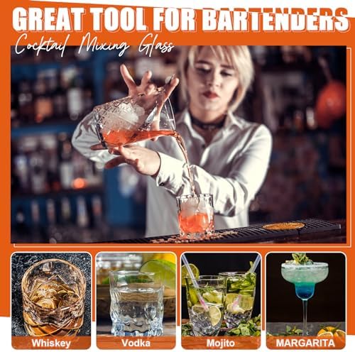 Dandat 4 Pcs 24 oz Cocktail Mixing Glass Thick Base Stirring Glass, Grid