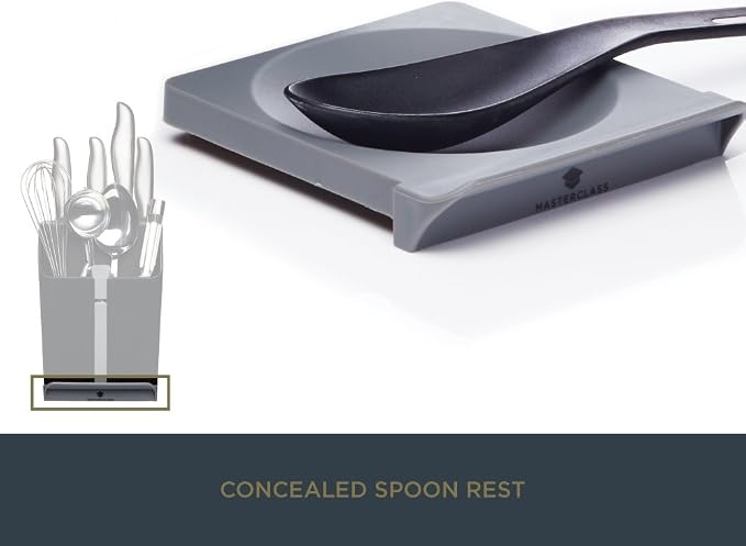 MasterClass Smart Space All-in-1 Block and Utensil Holder with Ceramic Knife Sharpener, 15.5 x 14.5 x 20.5 cm (6" x 5.5" x 8") -Black/Grey, 15.3 x 14.5 x 20.5 cm