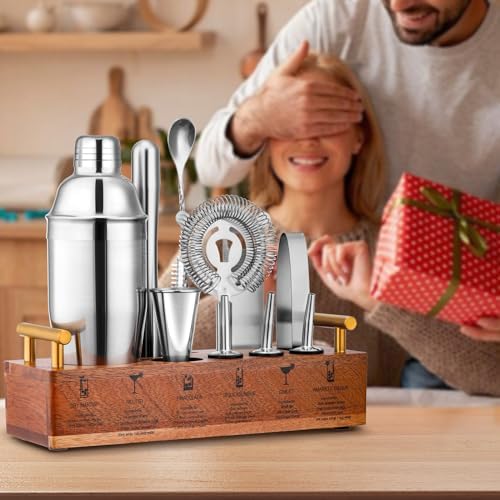 LUCKYGOOBO Cocktail Shaker Set,Bartender Kit,24oz Bar Tool Set,12-Piece