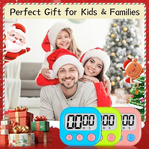 ZILLEEN Digital Kitchen Classroom Timers for Kids Cooking 6pcs Blu Grn Pk
