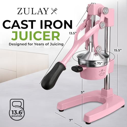 Zulay Kitchen Cast Iron Juicer - Heavy Duty Orange Juicer with Detachable Strainers for Easy Cleaning, Citrus Press for Citrus Fruits, Perfect for Bartenders, Juice Lovers & Health Enthusiasts
