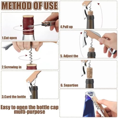 12pcs Wood Wine Bottle Opener 4 in 1 Corkscrew Engraving, Khaki
