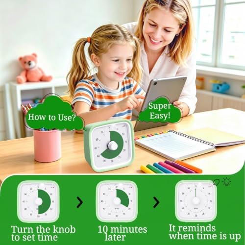 Visual Timer for Kids and Adult, 60-min Countdown Timer, LightGreen